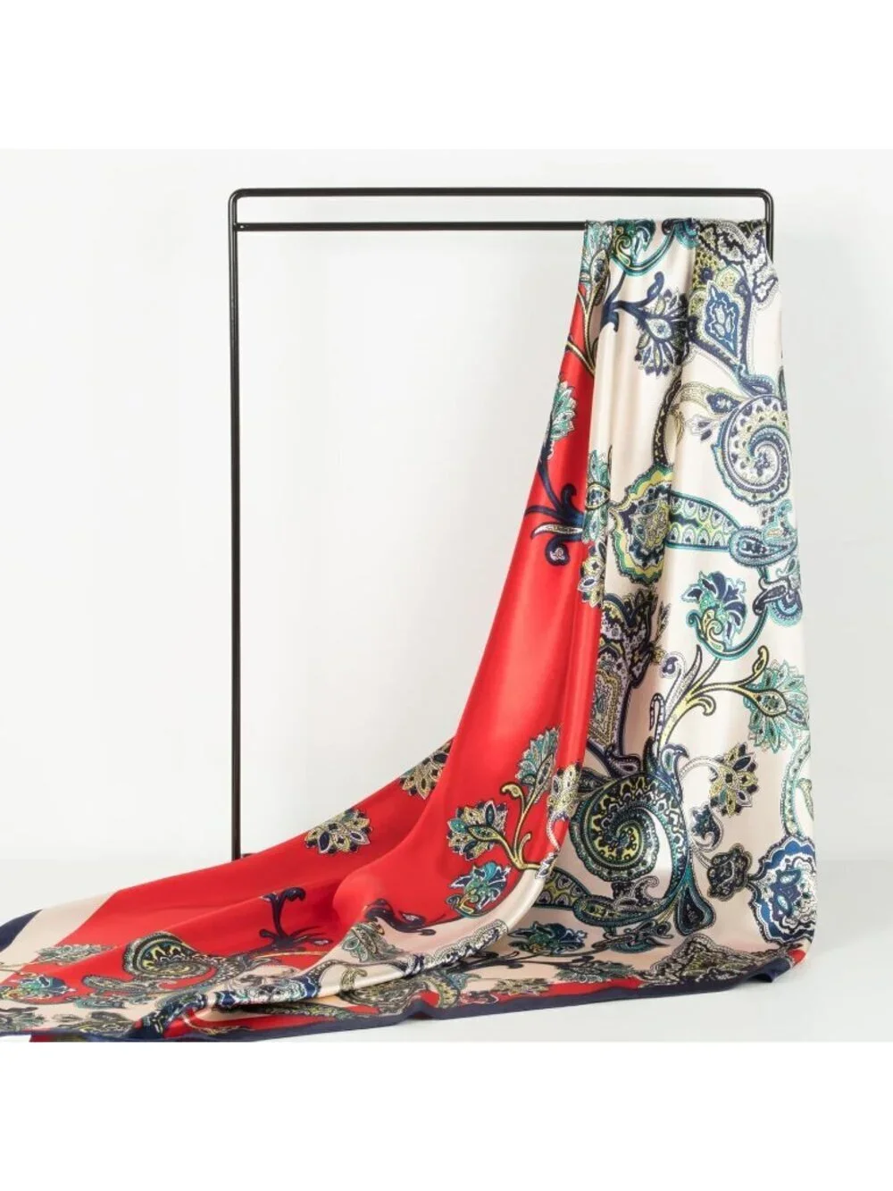 Women's Red Navy Printed Square Scarf Bandanas Hair Scarf 35 Inches